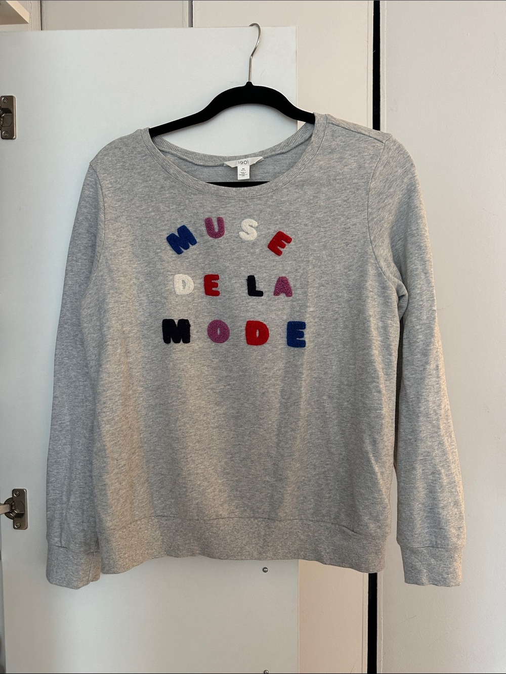 1901 Gray Crewneck Sweatshirt with Multicolor Lettering